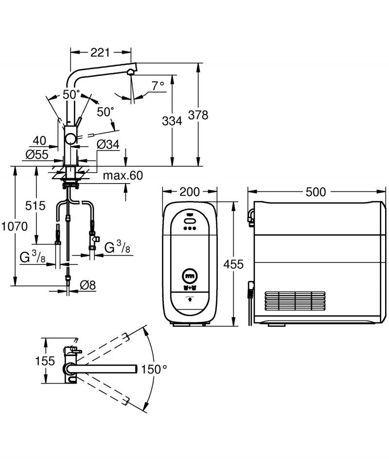 Grohe Blue Home 31454DA1 Starter Kit, Baterie tip L cu monocomanda, Sistem filtrare apa, racire apa si apa carbogazoasa, Finisaj Warm Sunset - imagine 2